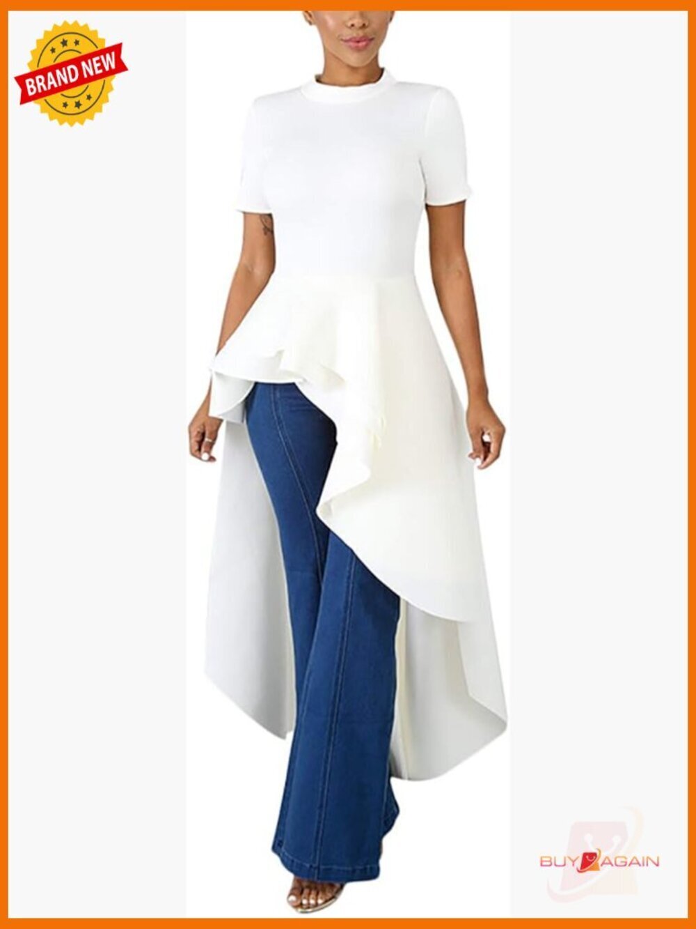 Casual Shirt Dress High Low Ruffle Hem Asymmetrical Peplum Tunic